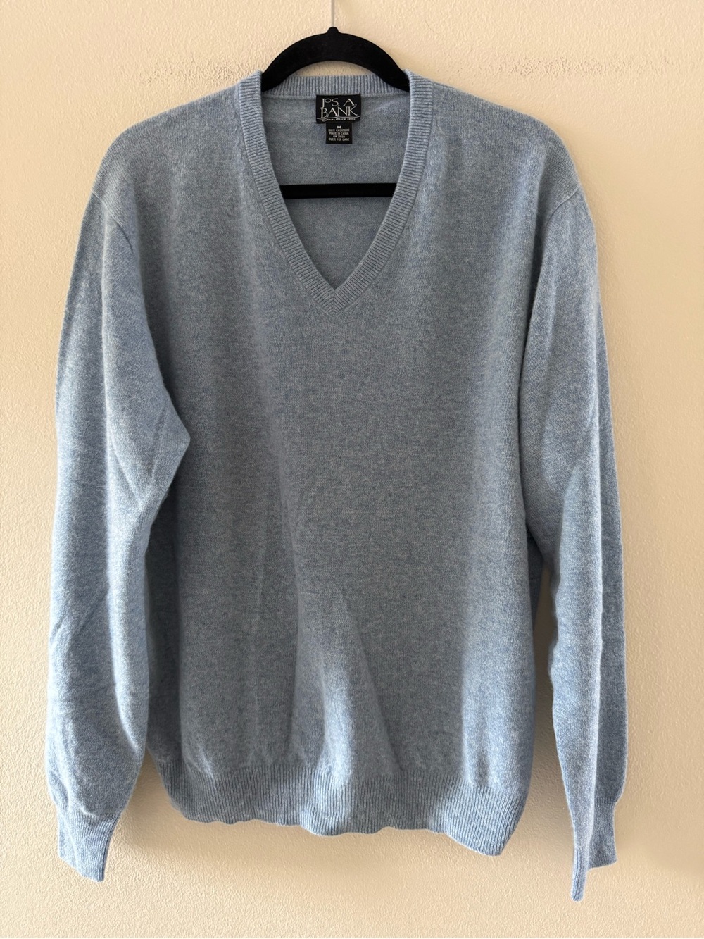 Jos. A. Bank Men’s Light Blue Heather V-Neck 100% Cashmere Sweater
